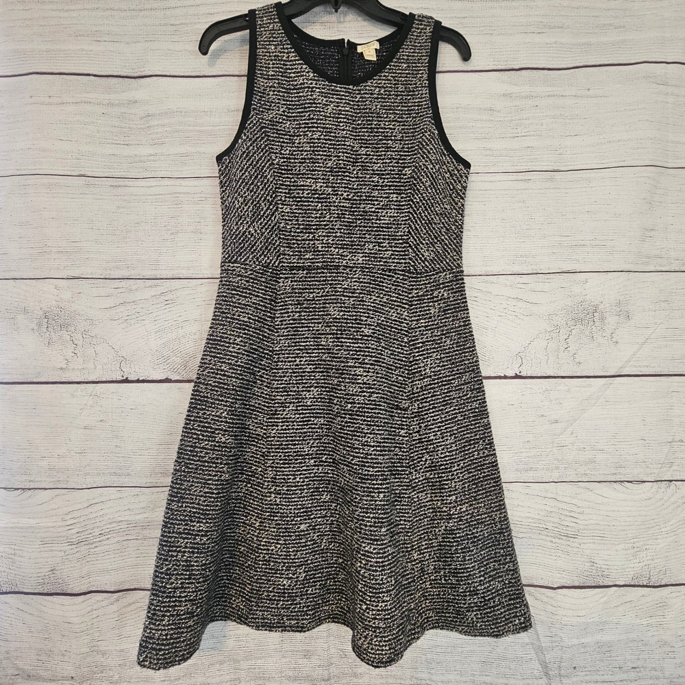 J. Crew Size 8 Woven Tank‎ Dress Black & White Tweed-Like Zip Back L642